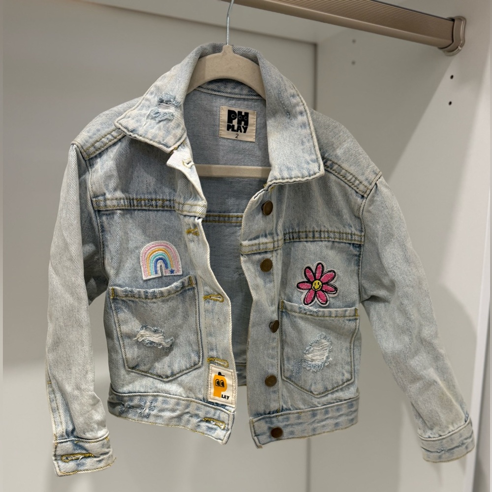 Petite Hailey PHPlay Toddler Denim Jacket with Rainbow, Mermaid +Flower Patches